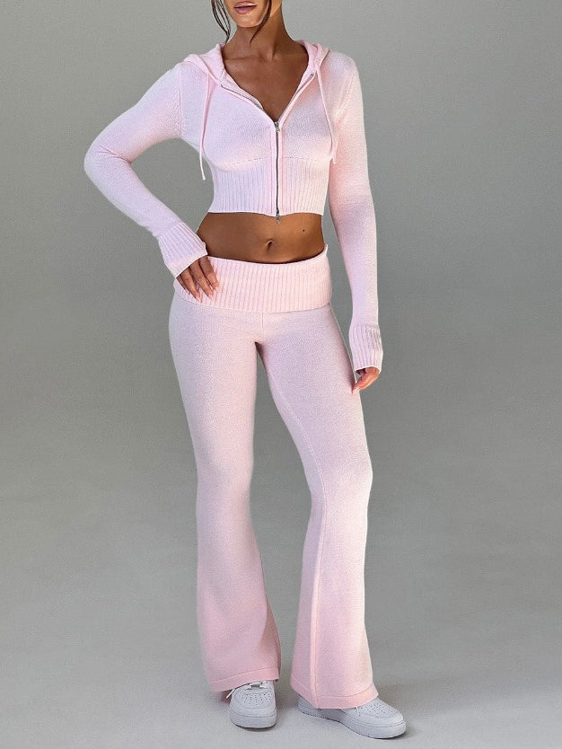 Hooded Zip-Up Sweatshirt and Pants Set Women N6D078