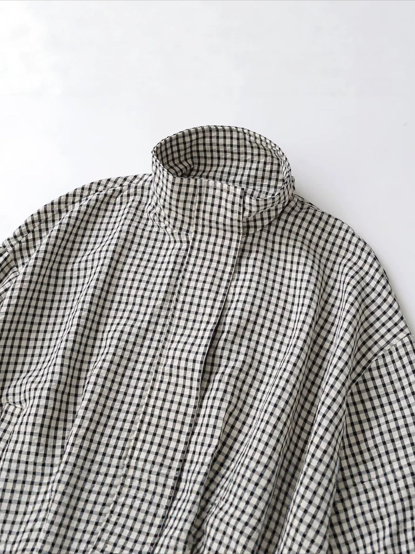 Loose Zip Stand Collar Plaid Bomber Jacket Women N6G154