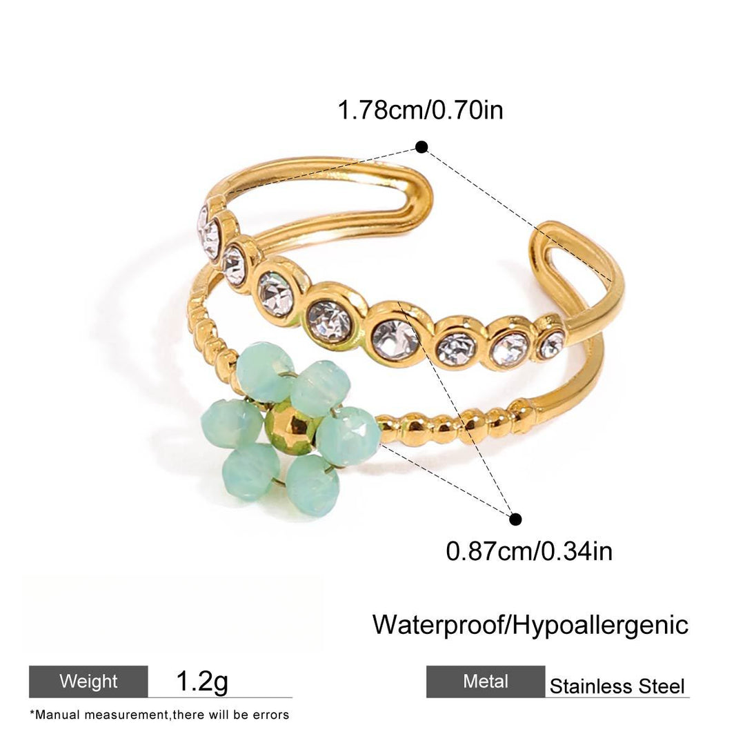 Crystal Flower Ring Openwork Adjustable Gold Plated S5P030