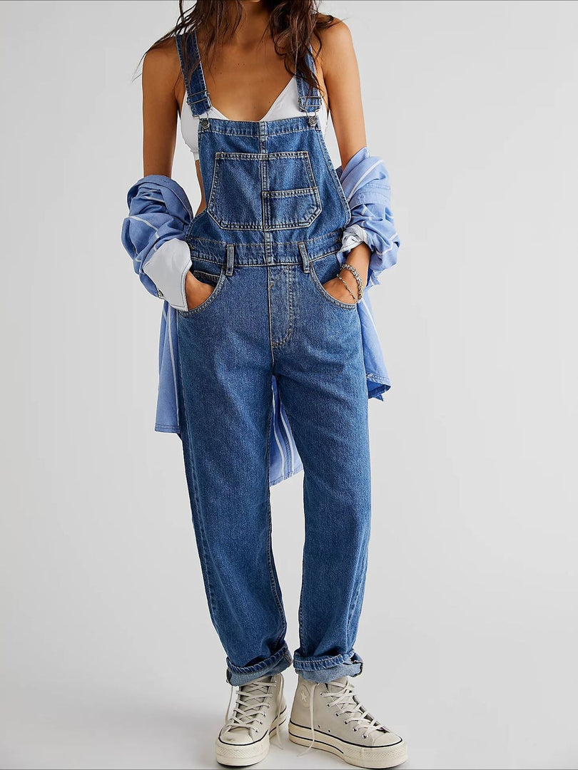 Relaxed Washed Denim Overalls Women N6D151