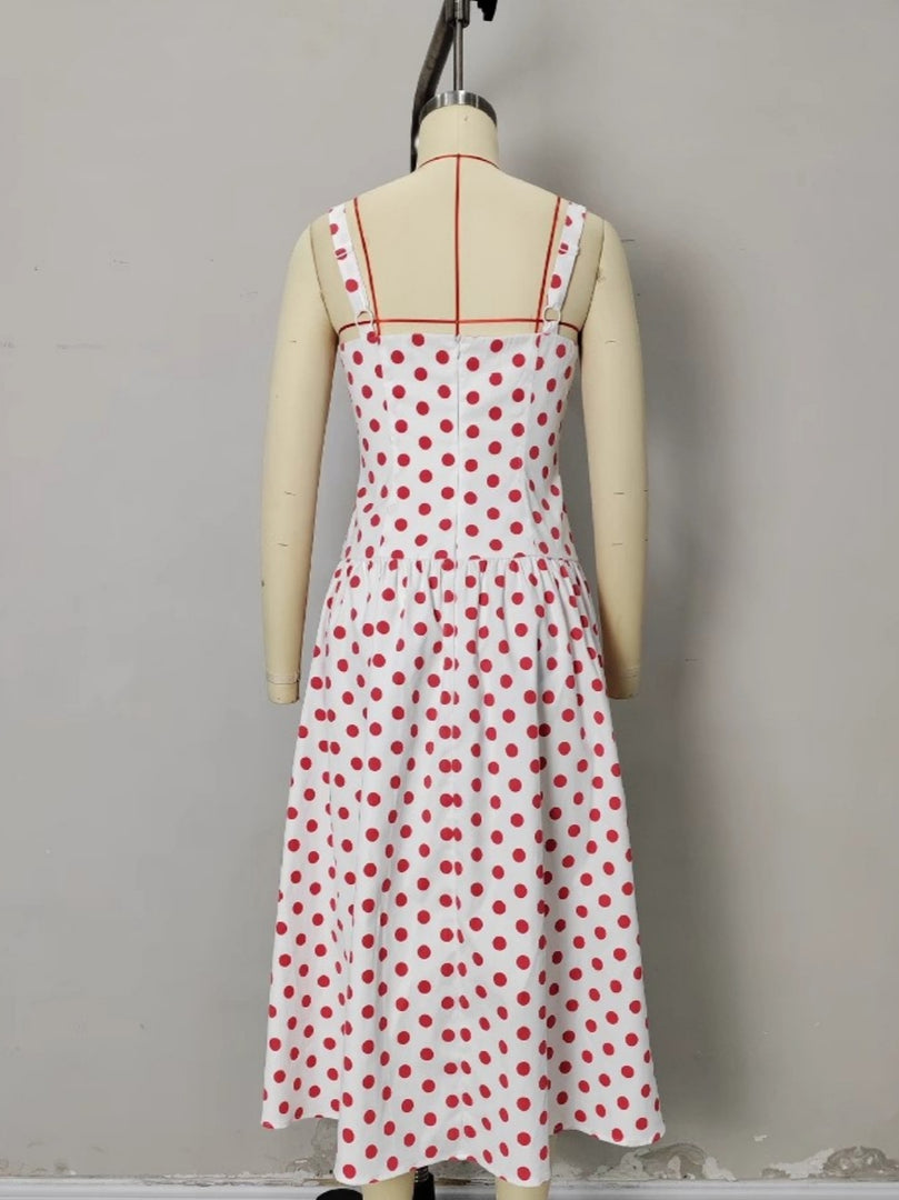 White Red Polka Dot Wrap Bodycon Maxi Dress Women N6E158