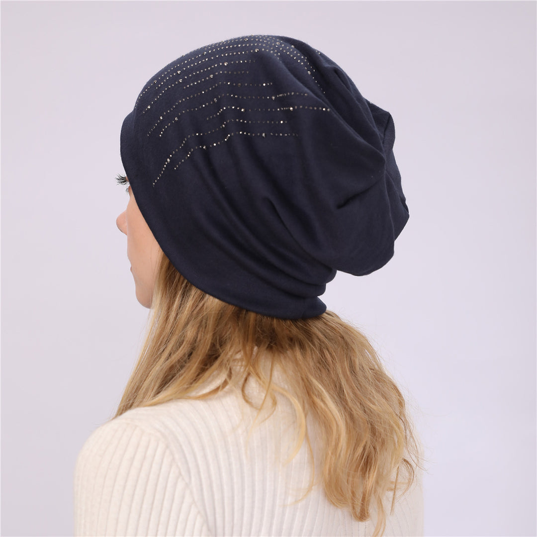Double Layer Cotton Rhinestone Beanie Women N6H227