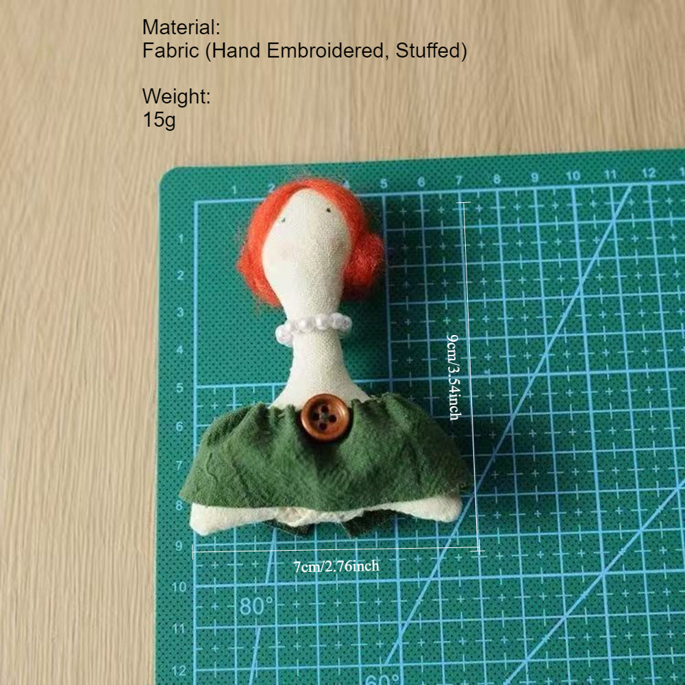 Embroidered Green Dress Girl Brooch Stuffed Fabric N6G031