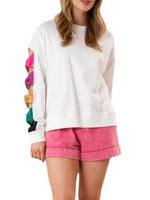 Load image into Gallery viewer, Bow Sequin Sweatshirt Long Mid Weight Black White N5Z802
