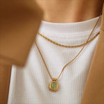 Load image into Gallery viewer, Aventurine Tiger Eye Pendant Snake Chain Necklace N6H176