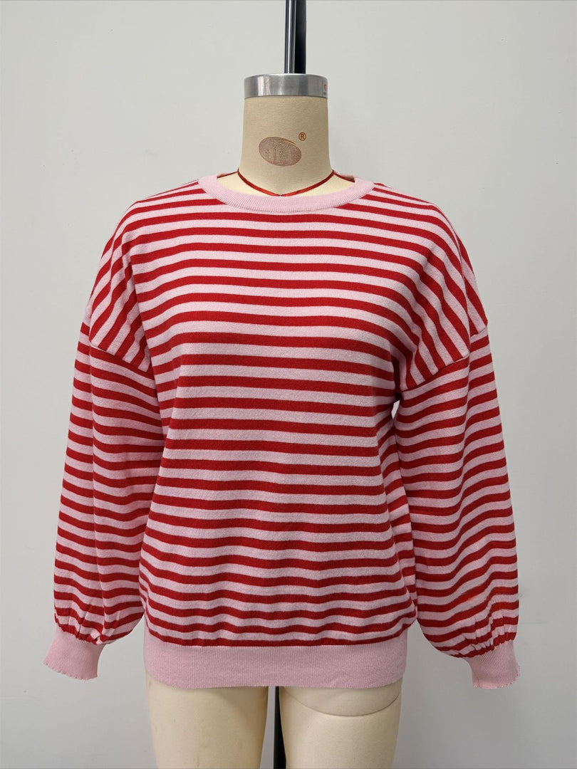 Backless Color Block Stripe Oversized Knit Pullover N6G185