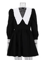 Load image into Gallery viewer, French Peter Pan Collar Black White Short Dress  N6C209