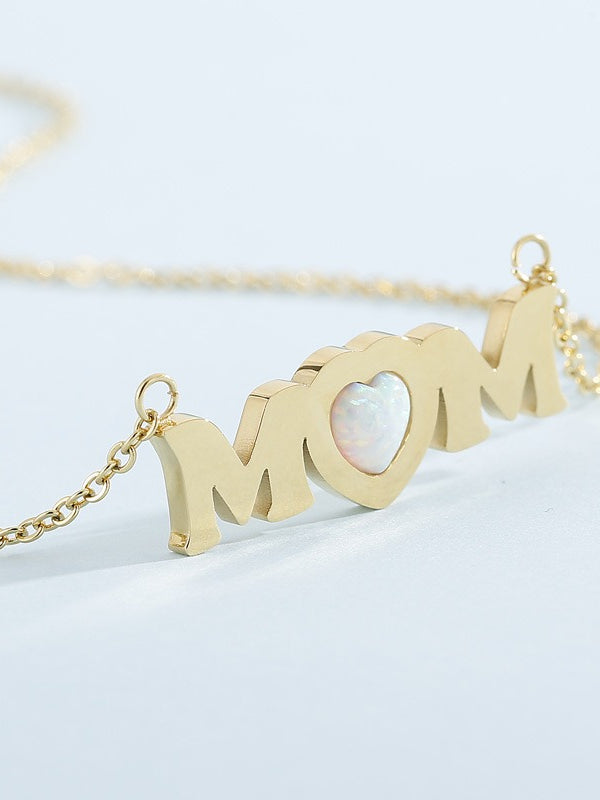 MOM Opal Heart Pendant Titanium Steel Necklace N6D538