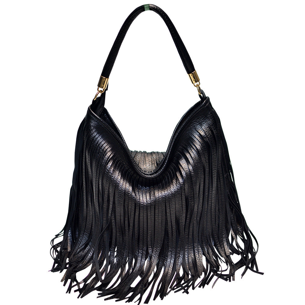 Soft Leather Double-Sided Fringe Tote Bag Women N6C222