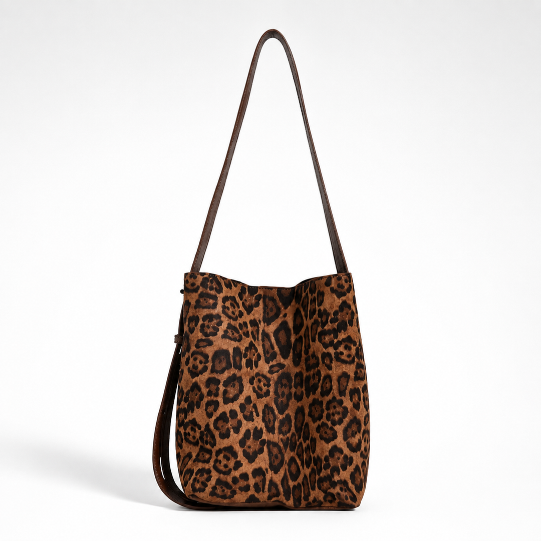 Women's Suede Leopard Print Bucket Shoulder Bag N6J114