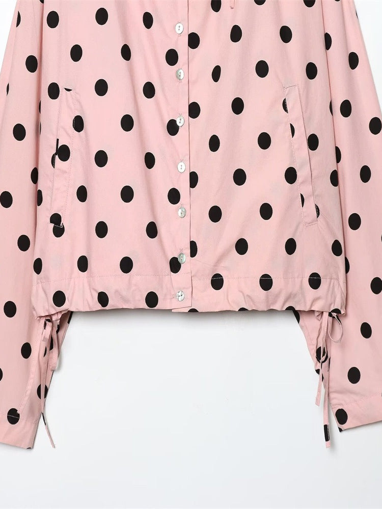 Pink Polka Dot Stand Collar Jacket Women N6C113