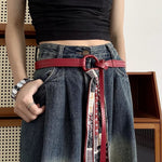 Load image into Gallery viewer, Red Silk Scarf Belt Women Waist Decorative Tie N6H335