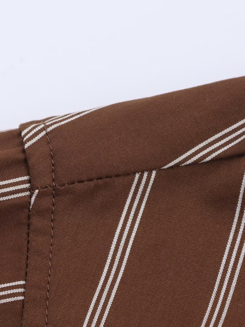 Striped Loose Collared Shirt Women N6C101