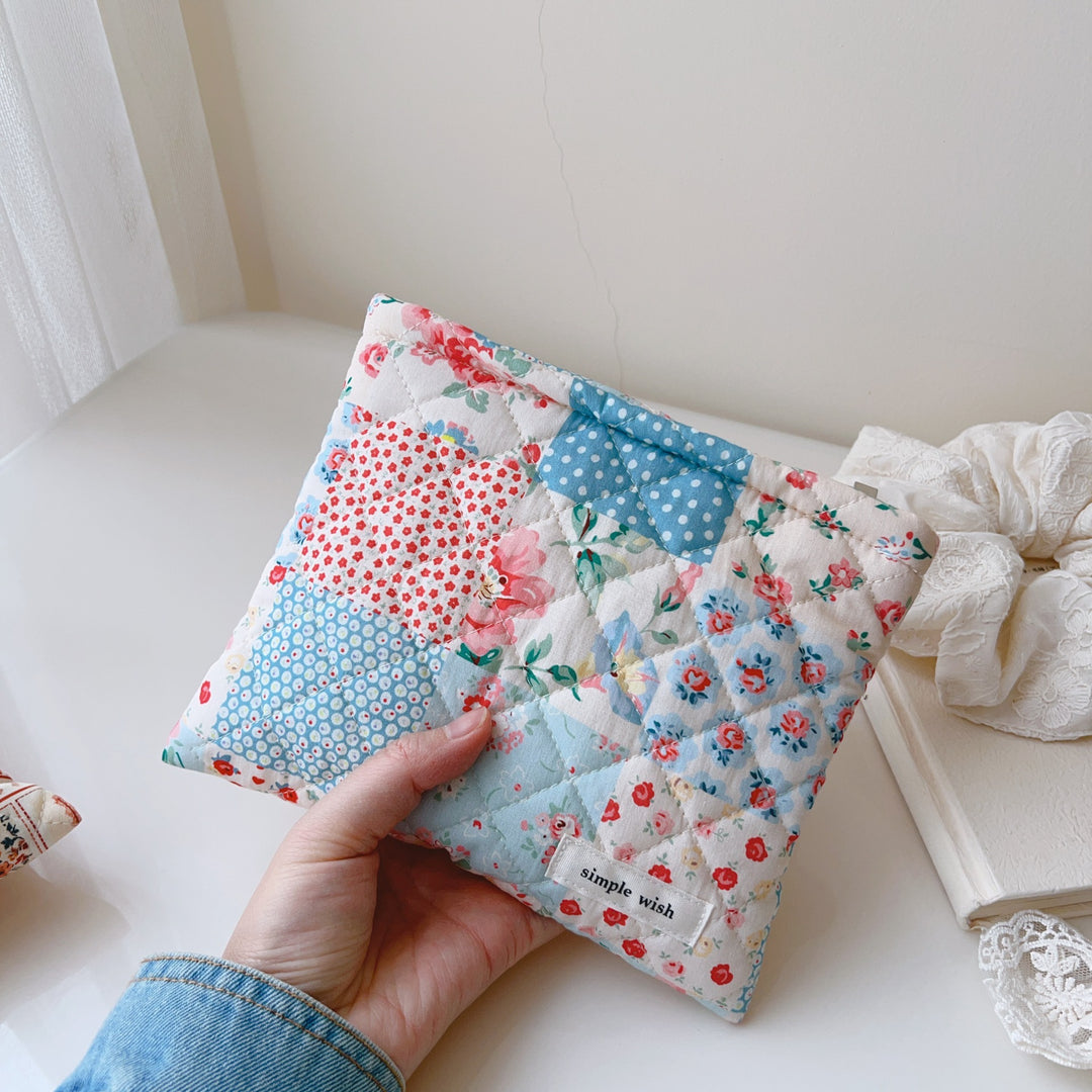 Quilted Check Print Pouch Cotton Canvas Horizontal S5P353