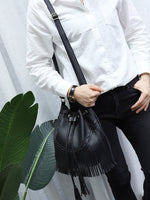 Load image into Gallery viewer, Handmade Fringe Drawstring Bucket Bag Women N6C220