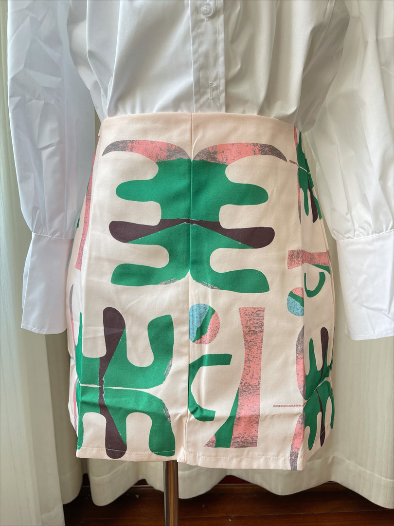Graffiti Print Pocket Shirt Bodycon Skirt Two Piece Set N6F256