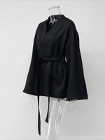 Load image into Gallery viewer, Batwing Sleeve Belted V-neck Blouse Women N6D028