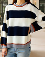 Load image into Gallery viewer, Color-Block Striped Loose Pullover Sweater Women N6H304