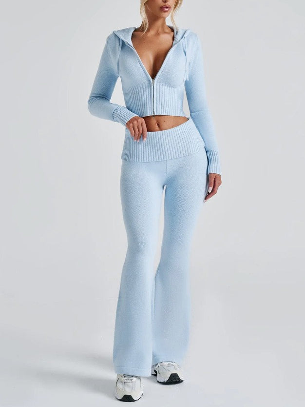 Hooded Zip-Up Sweatshirt and Pants Set Women N6D078