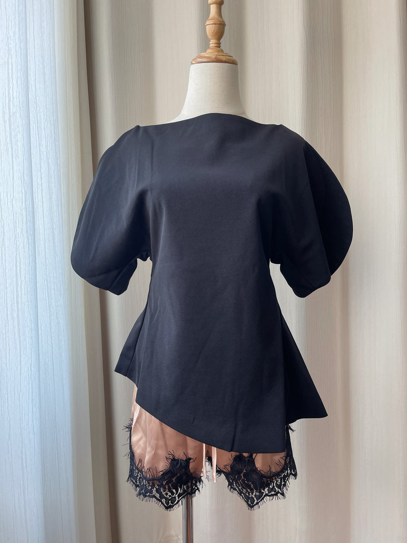 Puff Sleeve Waist Cinching Lace Shorts Set Women N6F260