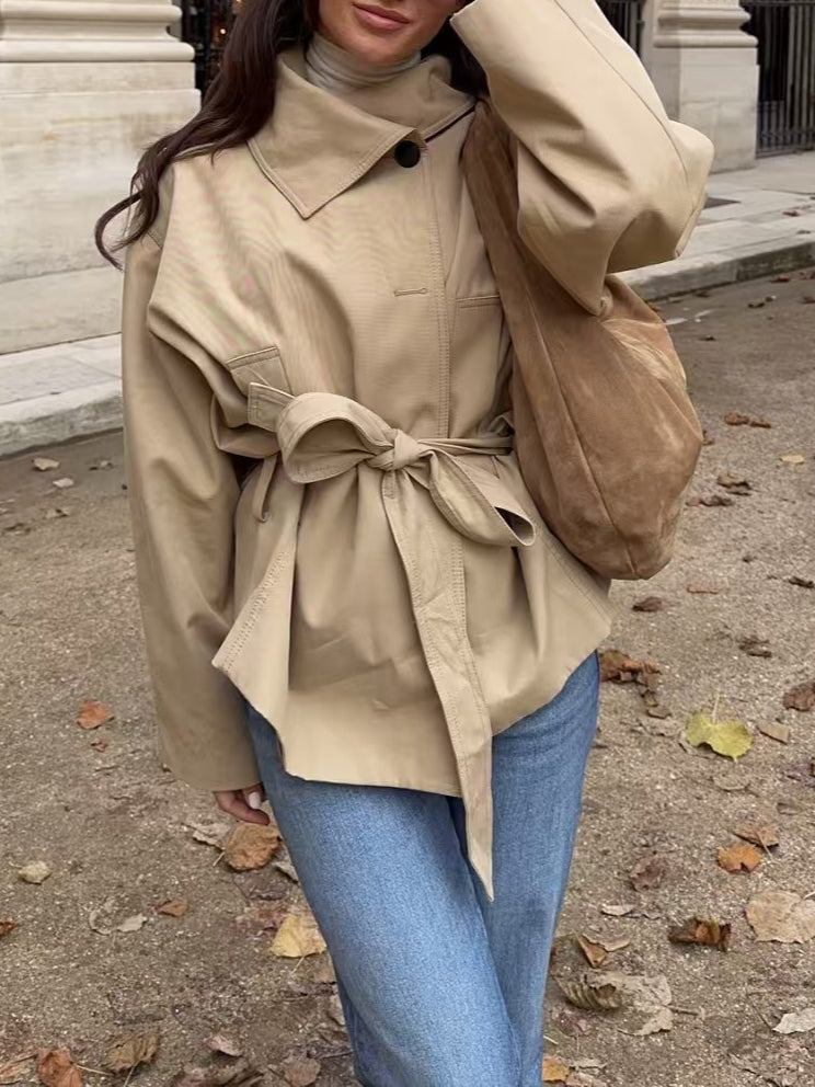 Single-Breasted Notch Lapel Belted Trench Coat N6G168