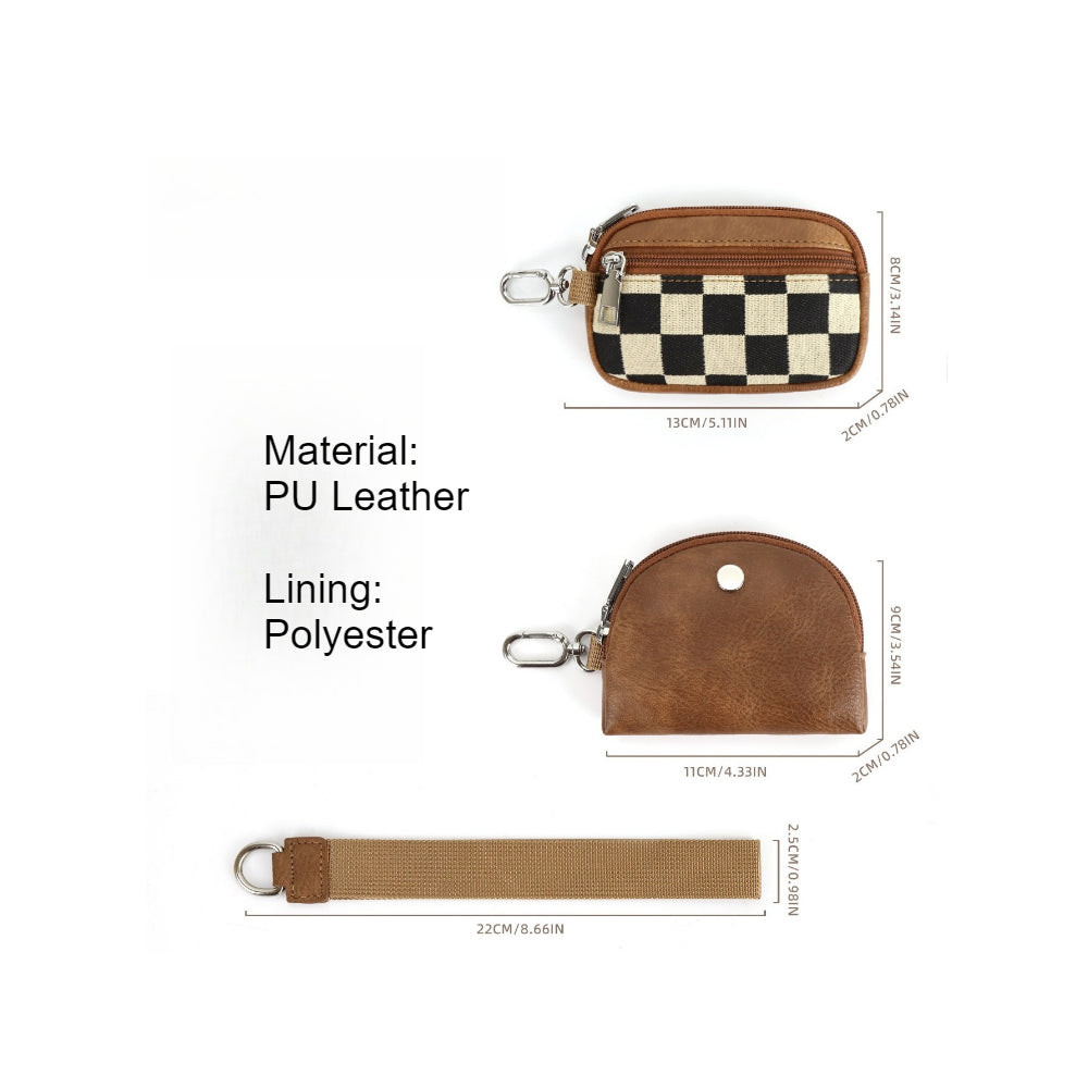 Checkerboard PU Wristlet Wallet Card Slot Purse N6G090