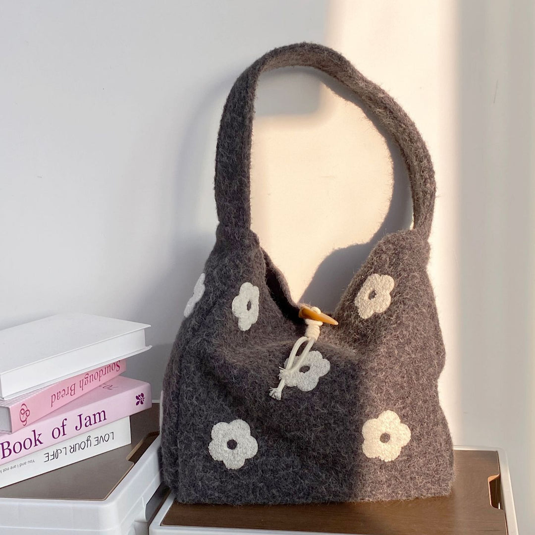 Women's Plush Floral Embroidered Tote Bag N6J218