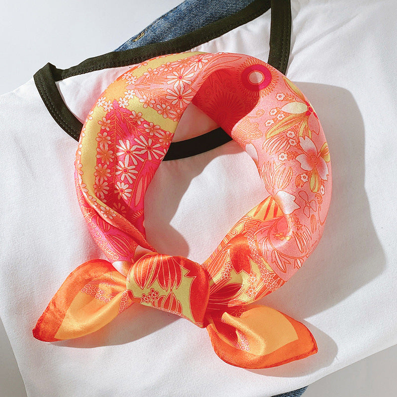 Silk Mini Scarf Simple Print Multi Color Women M5A344