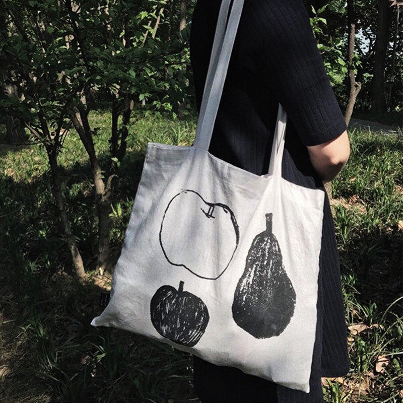 Still Life Fruit Print Shoulder Bag Cotton Linen   S5P273