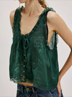 Load image into Gallery viewer, Lace Trim Camisole with Bow and Button Women N6C106