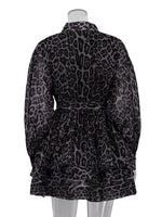 Load image into Gallery viewer, Leopard Print Chiffon Dress with Lapel and Puff Sleeve N6C192