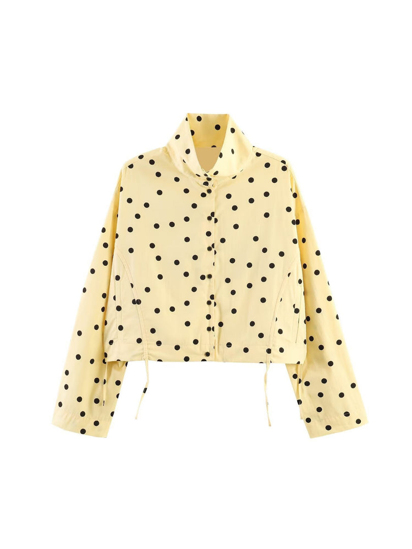 Polka Dot Balloon Jacket Shorts Set Women Casual N6F207