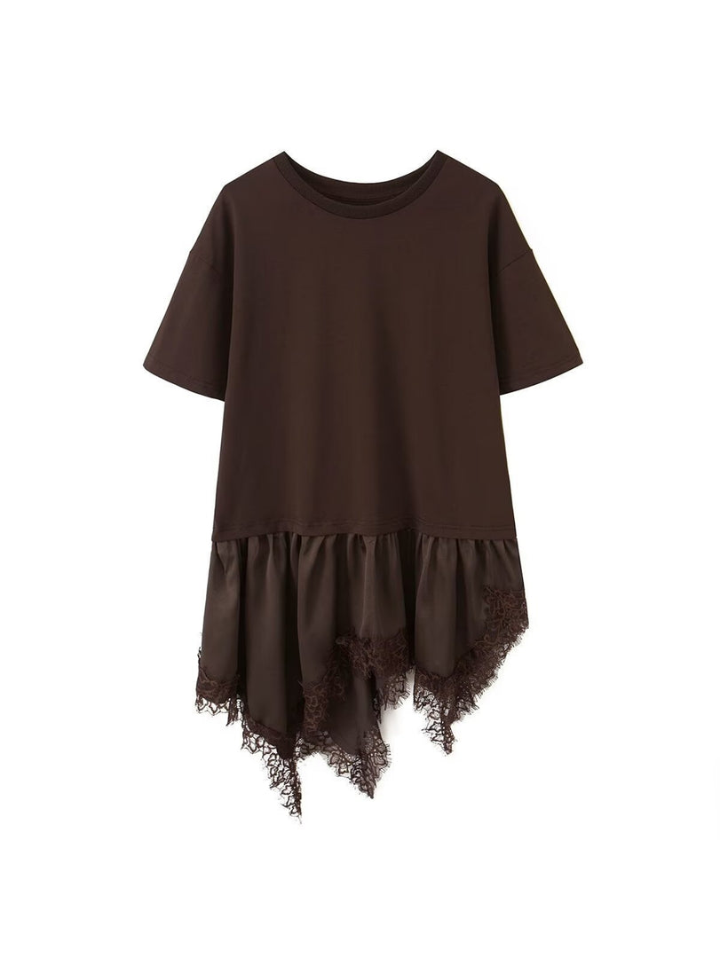 Lace Panel Asymmetric Tee Women N6F253