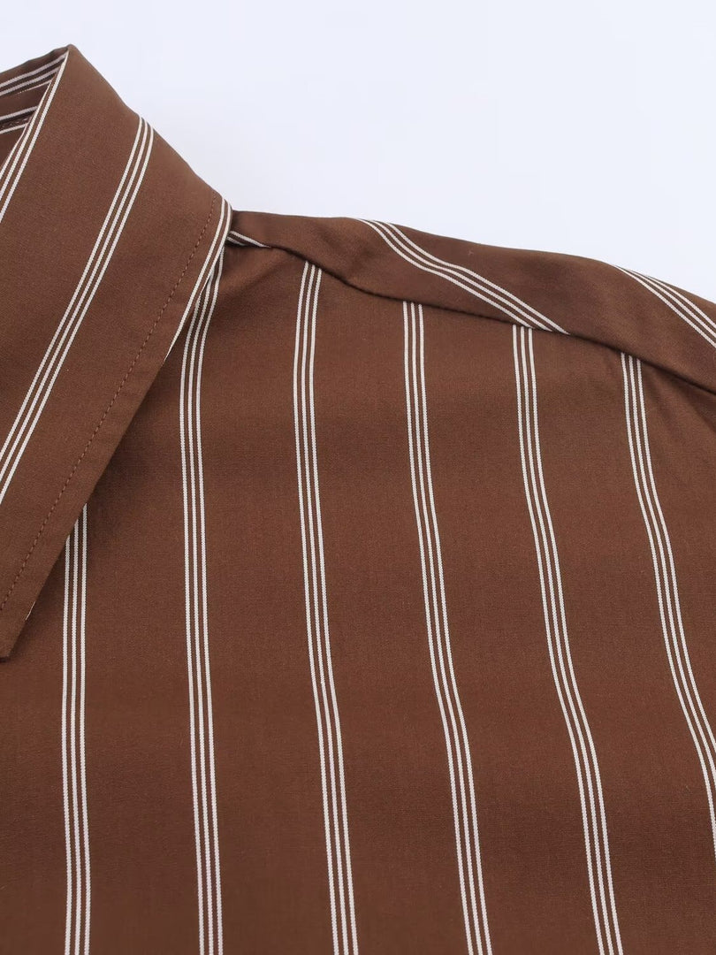 Striped Loose Collared Shirt Women N6C101
