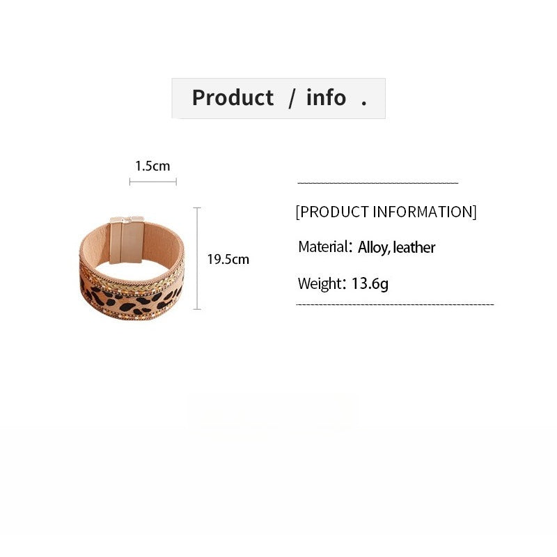 Vintage Leather Leopard Braided Magnetic Clasp Bangle N6H088