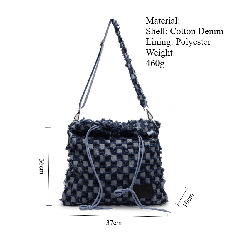 Grid Denim Convertible Backpack Multi-Position Carry  S5P295