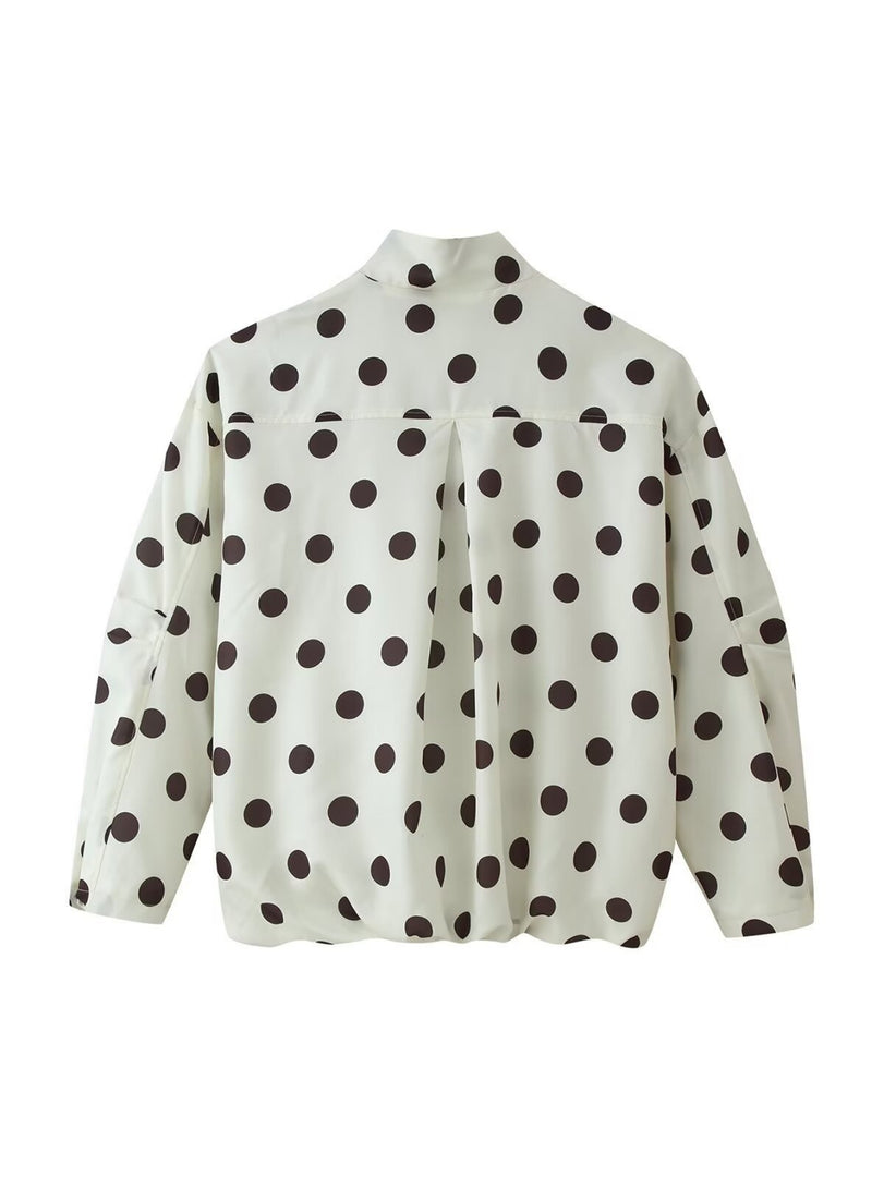 Vintage Polka Dot Short Stand Collar Jacket Women N6G162