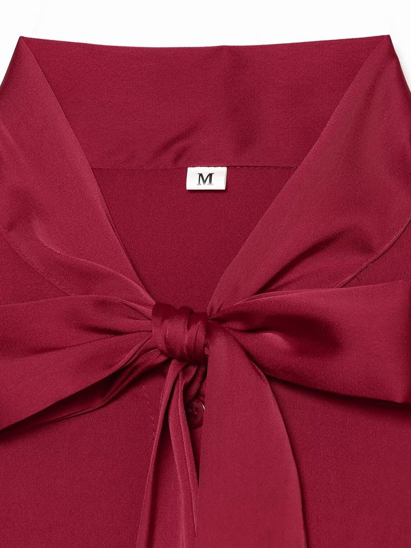 Bow Tie Scarf Loose Blouse Women Long Sleeve N6H124