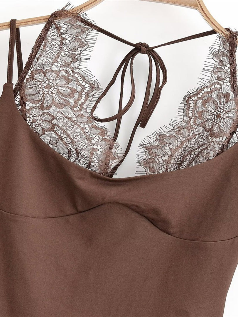 Lace Panel Halter Neck Bodysuit N6F015