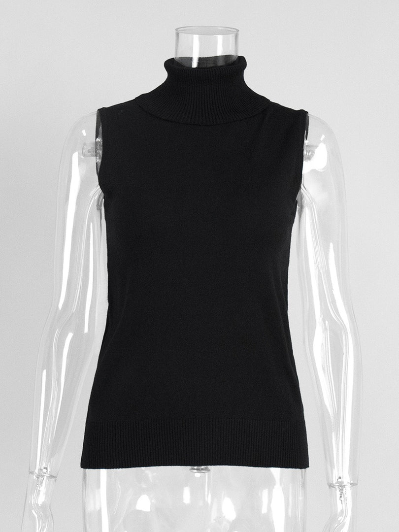Knit Sleeveless Vest High Neck Tank Top Women Simple N6G132