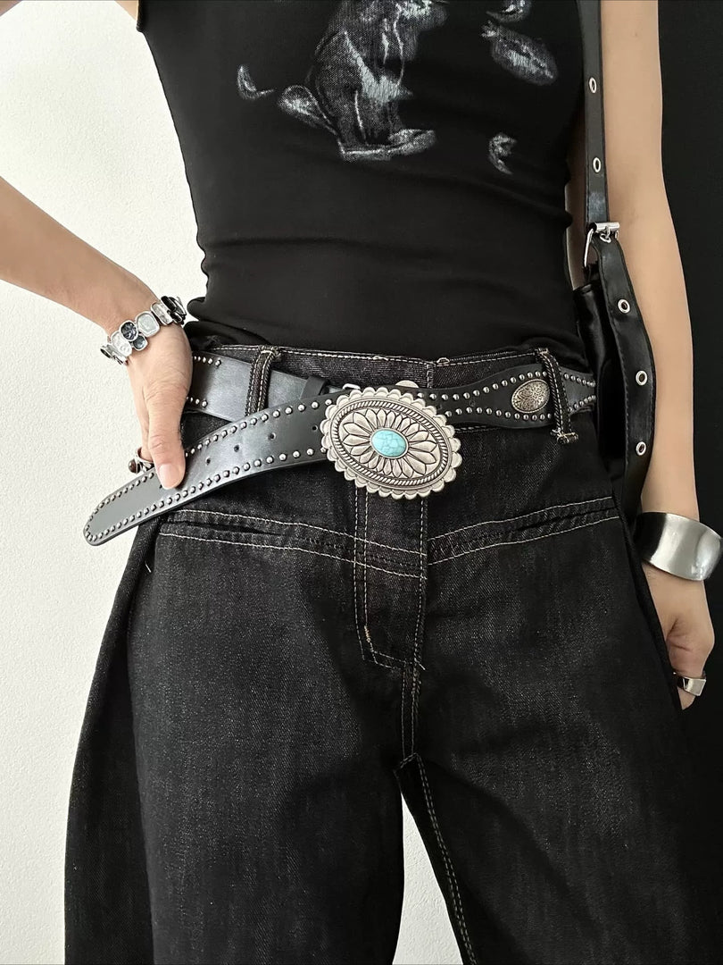Women's Faux Leather Western Studded Belt N6J134