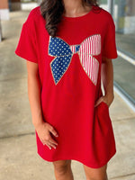 Load image into Gallery viewer, Red Butterfly Print Round Neck T-shirt Dress Women N6C336