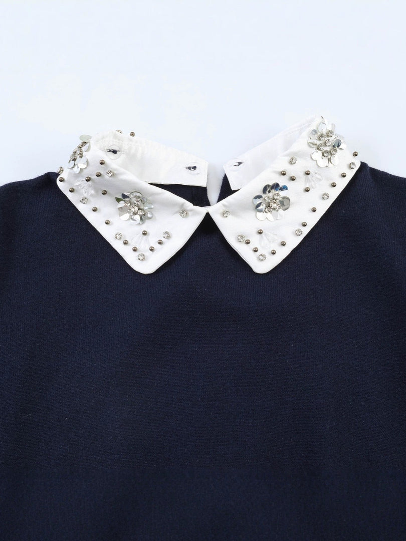 Retro Streetwear Paneled Lapel Short Sleeve Knit Top N6G157