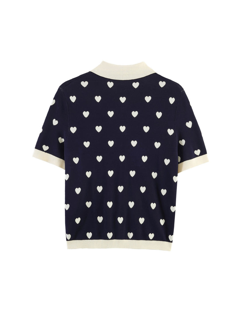 Sweet Heart Jacquard Knit Polo Cardigan Women Fashion N6G159