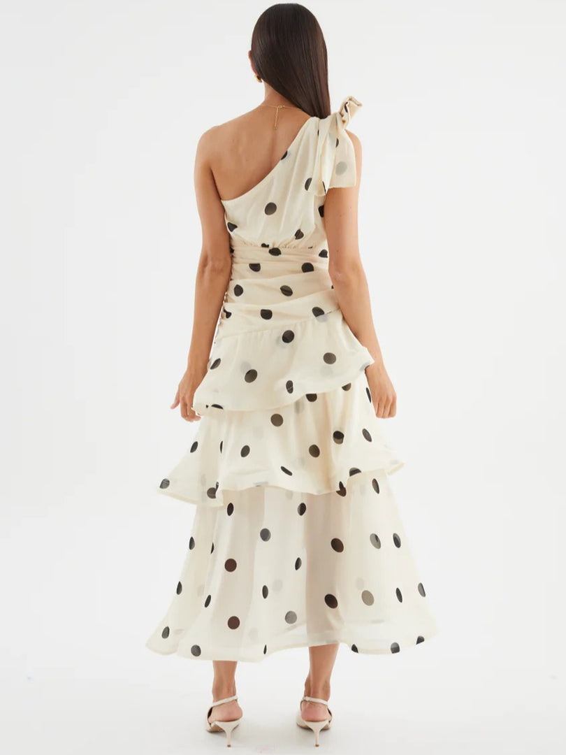Polka Dot Off Shoulder Tiered Dress N6F032