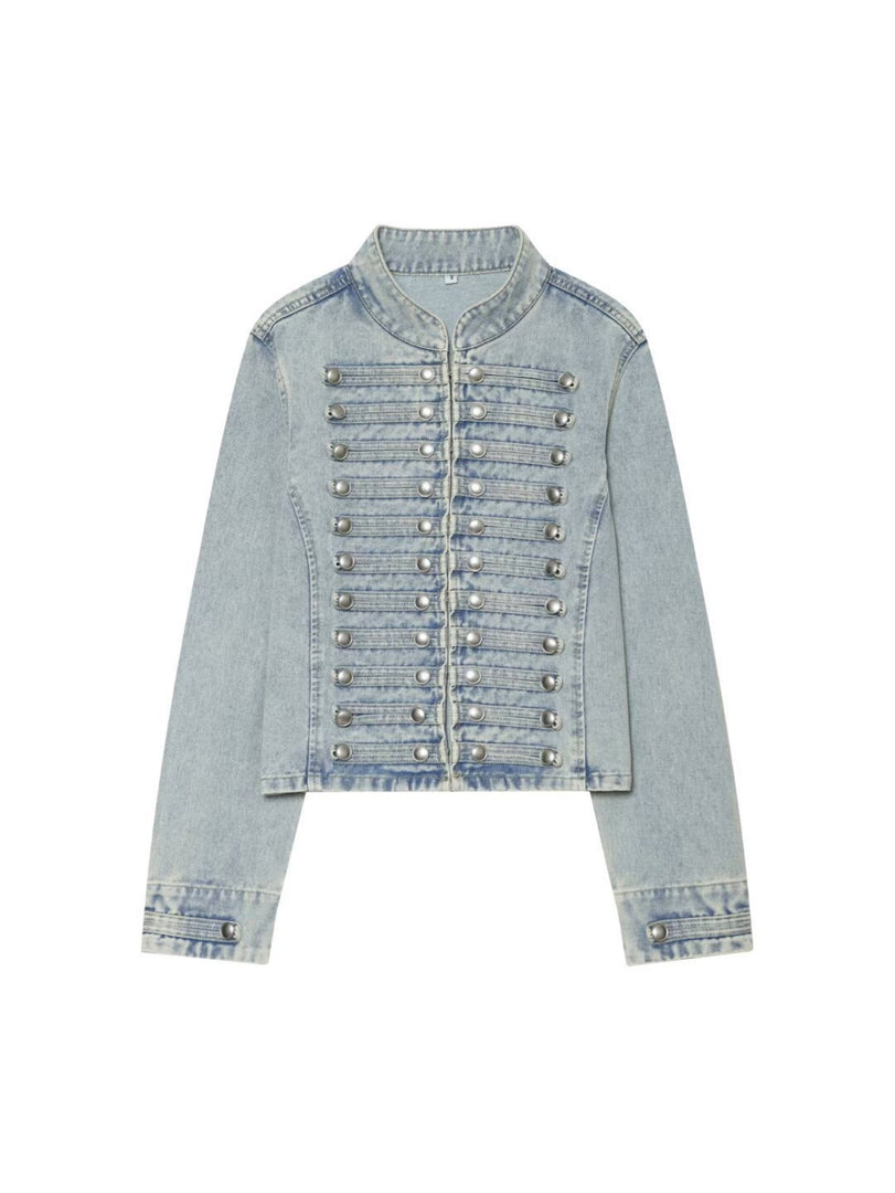 Embroidered Cropped Denim Jacket Slim Fit Women N6F193