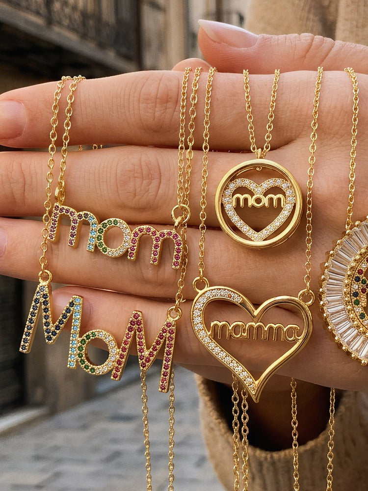 Zircon MOM Heart Pendant Necklace N6D521