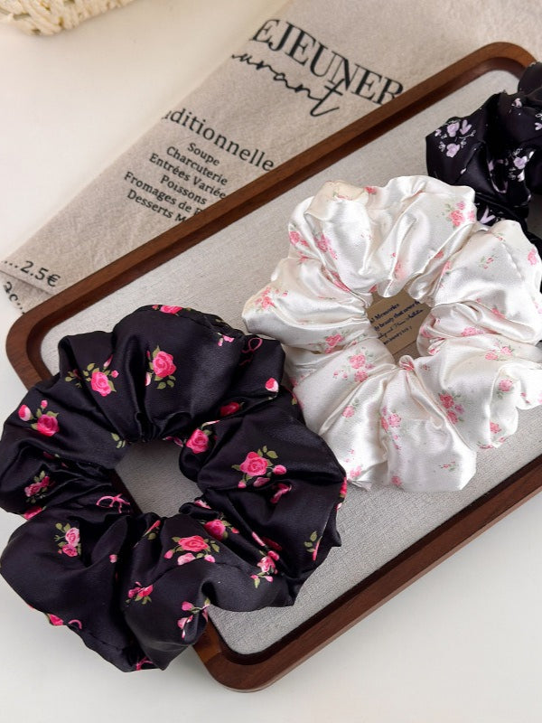 Padded Satin Floral Scrunchie Hair Tie N6C018