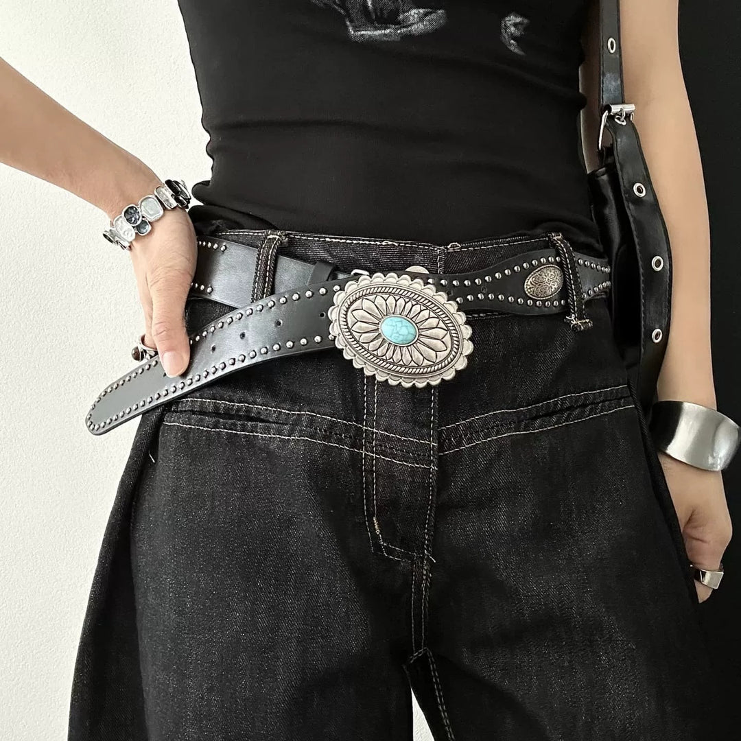 Women's Faux Leather Western Studded Belt N6J134
