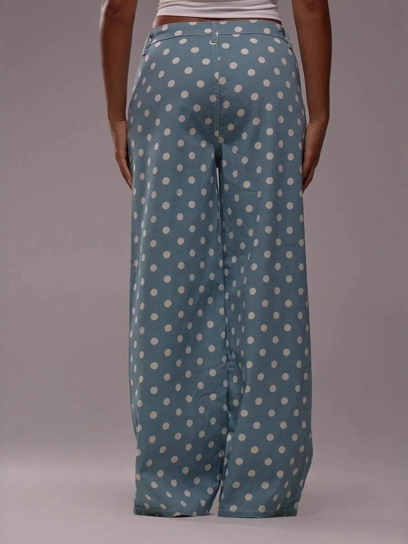 Polka Dot Loose Fit Mid Rise Denim Jeans N6F031